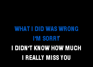 WHAT I DID WAS WRONG

I'M SORRY
IDIDH'T KNOW HOW MUCH
I REALLY MISS YOU