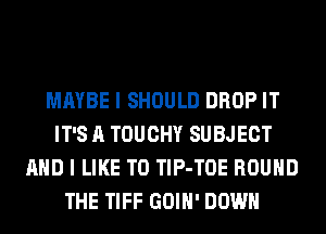 MAYBE I SHOULD DROP IT
IT'S A TOUCHY SUBJECT
AND I LIKE TO TlP-TOE ROUND
THE TIFF GOIH' DOWN