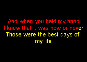 And when you held my hand
I knew that it was now or never

Those were the best days of
my life