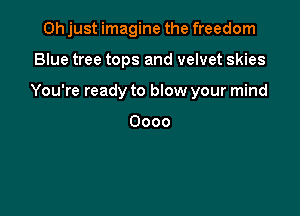 Oh just imagine the freedom

Blue tree tops and velvet skies

You're ready to blow your mind

Oooo