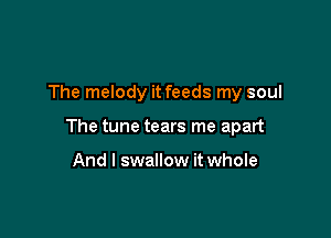 The melody it feeds my soul

The tune tears me apart

And I swallow it whole