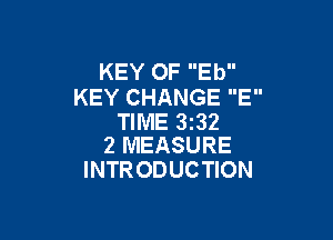 KEY OF Eb
KEY CHANGE E

TIME 332
2 MEASURE

INTRODUCTION