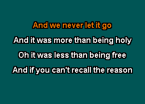 And we never let it go

And it was more than being holy

Oh it was less than being free

And ifyou can't recall the reason