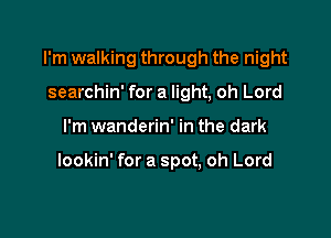I'm walking through the night

searchin' for a light, oh Lord
I'm wanderin' in the dark

lookin' for a spot, oh Lord