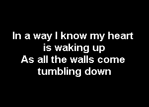 In a way I know my heart
is waking up

As all the walls come
tumbling down