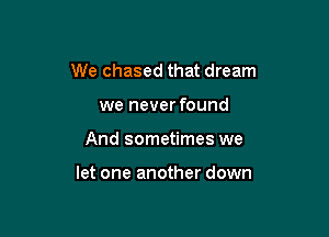 We chased that dream
we never found

And sometimes we

let one another down