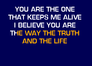 YOU ARE THE ONE
THAT KEEPS ME ALIVE
I BELIEVE YOU ARE
THE WAY THE TRUTH
AND THE LIFE