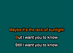 Maybe it's the lack of sunlight

But I want you to know

Still I want you to know