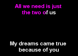 All we need is just
the two of us

My dreams came true
because of you