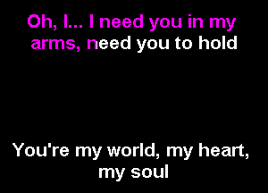 Oh, I... I need you in my
arms, need you to hold

You're my world, my heart,
my soul