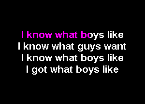 I know what boys like
I know what guys want

I know what boys like
I got what boys like