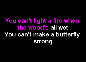 You can't light a fire when
the wood's all wet

You can't make a butterfly
strong
