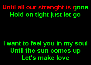 Until all our strenght is gone
Hold on tight just let go

I want to feel you in my soul
Until the sun comes up
Let's make love