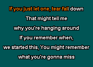 lfyou just let one, tear fall down
That might tell me
why you're hanging around
lfyou remember when,
we started this, You might remember

what you're gonna miss