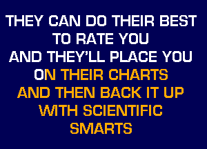 THEY CAN DO THEIR BEST
TO RATE YOU
AND THEY'LL PLACE YOU
ON THEIR CHARTS
AND THEN BACK IT UP
WITH SCIENTIFIC
SMARTS