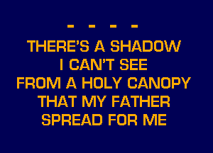 THERE'S A SHADOW
I CAN'T SEE
FROM A HOLY CANOPY
THAT MY FATHER
SPREAD FOR ME