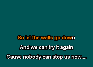So let the walls go down

And we can try it again

Cause nobody can stop us now....
