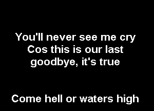You'll never see me cry
Cos this is our last
goodbye, it's true

Come hell or waters high
