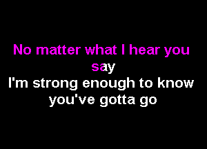 No matter what I hear you
say

I'm strong enough to know
you've gotta go