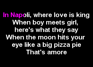 In Napoli, where love is king
When boy meets girl,
here's what they say
When the moon hits your
eye like a big pizza pie
That's amore