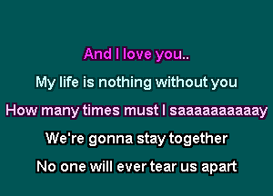 And I love you..
My life is nothing without you
How many times must I saaaaaaaaaay
We're gonna stay together

No one will ever tear us apart