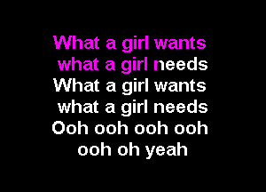 What a girl wants
what a girl needs
What a girl wants

what a girl needs
Ooh ooh ooh ooh
ooh oh yeah