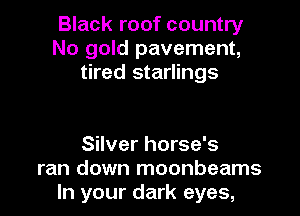 Black roof country
No gold pavement,
tired starlings

Silver horse's
ran down moonbeams
In your dark eyes,