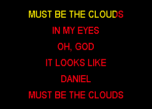 MUST BE THE CLOUDS
IN MY EYES
OH, GOD

IT LOOKS LIKE
DANIEL
MUST BE THE CLOUDS