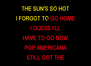 THE SUN'S 80 HOT
I FORGOT TO GO HOME
I GUESS I'LL

HAVE TO GO NOW
POP AMERICANA
STILL GOT THE