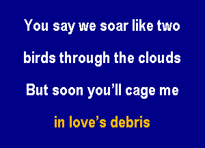 You say we soar like two

birds through the clouds

But soon you'll cage me

in love s debris