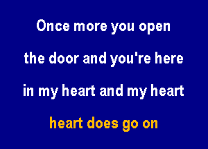 Once more you open

the door and you're here

in my heart and my heart

heart does go on