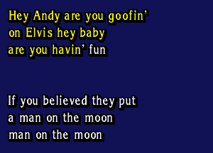 Hey Andy are you goofin'
on Elvis hey baby
are you havin' fun

If you believed they put
a man on the moon
man on the moon