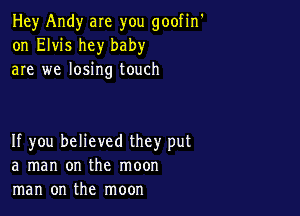 Hey Andy are you goofin'
on Elvis hey baby
are we losing touch

If you believed they put
a man on the moon
man on the moon