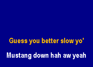 Guess you better slow yo'

Mustang down hah aw yeah