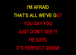 I'M AFRAID
THAT'S ALL WE'VE GOT
YOU SAY YOU

JUST DON'T SEE IT
HE SAYS
IT'S PERFECT SENSE