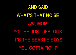 AND SAID
WHAT'S THAT NOISE
AW, MOM

YOU'RE JUST JEALOUS
IT'S THE BEASTIE BOYS
YOU GOTTA FIGHT