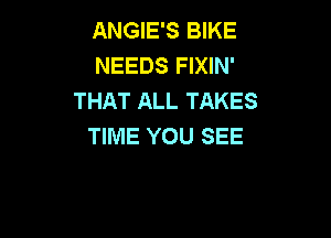 ANGIE'S BIKE
NEEDS FIXIN'
THAT ALL TAKES

TIME YOU SEE