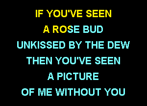 IF YOU'VE SEEN
A ROSE BUD
UNKISSED BY THE DEW
THEN YOU'VE SEEN
A PICTURE
OF ME WITHOUT YOU
