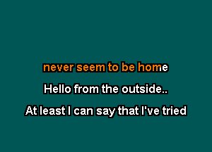 never seem to be home

Hello from the outside..

At least I can say that I've tried
