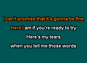 I can't promise that it's gonna be Me
Here I am if you're ready to try
Here's my tears

when you tell me those words