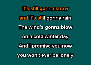 It's still gonna snow
and it's still gonna rain
The wind's gonna blow

on a cold winter day

And I promise you now

you won't ever be lonely