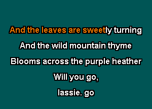 And the leaves are sweetly turning

And the wild mountain thyme

Blooms across the purple heather

Will you go,

lassie. go