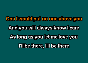 Cos Iwould put no one above you

And you will always know I care

As long as you let me love you
I'll be there, I'll be there