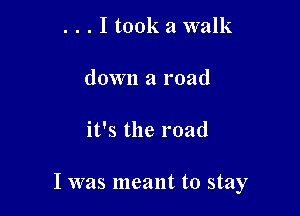 . . . I took a walk

down a road

it's the road

I was meant to stay