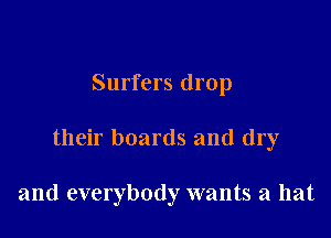 Surfers drop

their boards and dry

and everybody wants a hat