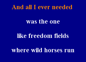 And all I ever needed

was the one

like freedom fields

where Wild horses run