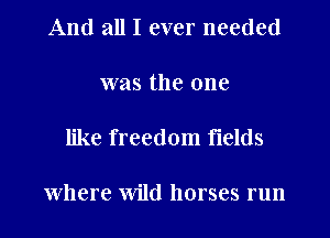 And all I ever needed

was the one

like freedom fields

where Wild horses run