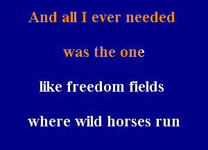 And all I ever needed

was the one

like freedom fields

where Wild horses run