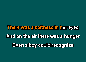 There was a softness in her eyes

And on the air there was a hunger

Even a boy could recognize