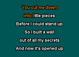 You cut me down
into little pieces
Before I could stand up
So I built a wall

out of all my secrets

And now it's opened up